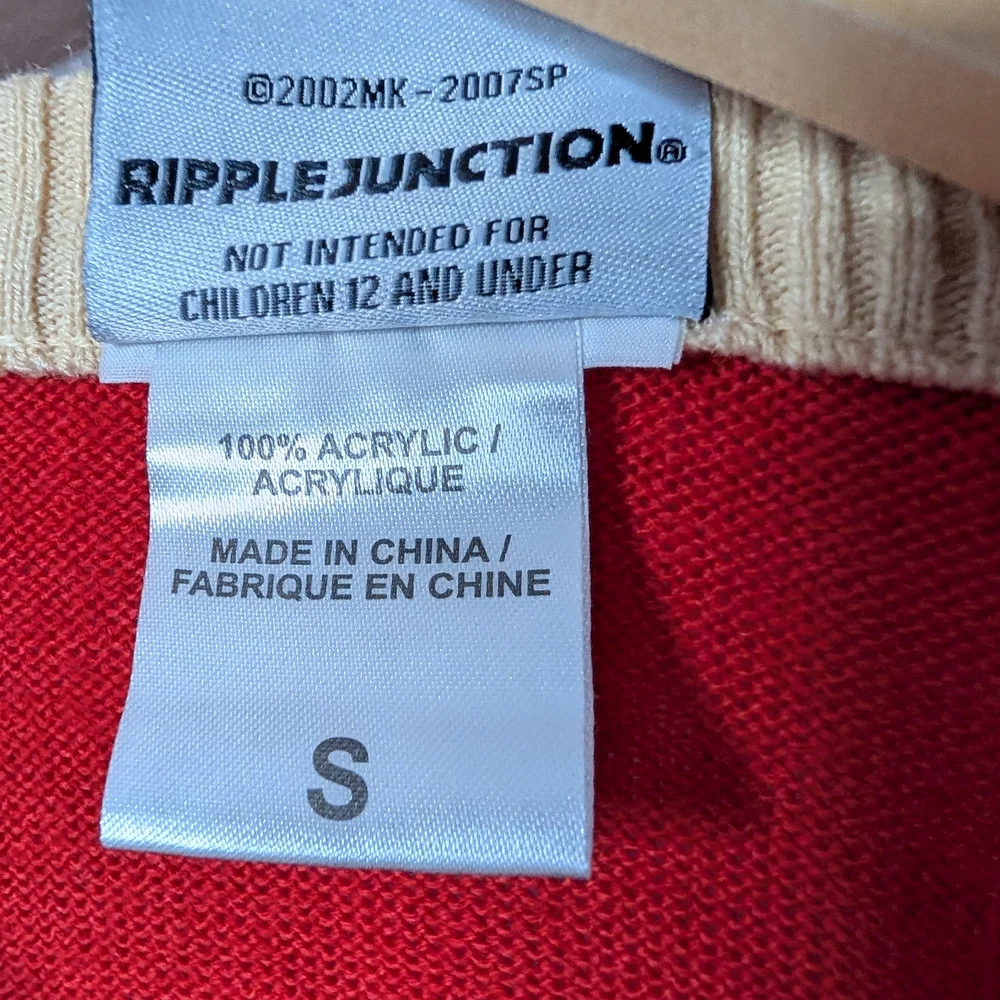 Naruto Shippuden Ichiraku Ramen Sweater | Size‎ Small | Red & Cream Knit